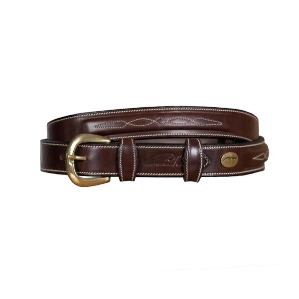 Pasek z ozdobnymi szwami Dy'on. Brązowe paski męskie DY'ON, bez wzorów, z materiału, eleganckie. Za 395.00 zł.
