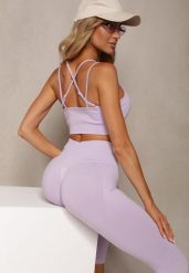 Fioletowy Elastyczny Komplet Fitness Usztywniany Biustonosz i Legginsy z Gumką Orbinra. Fioletowe biustonosze sportowe damskie Renee, m, bez wzorów. Za 59.99 zł.