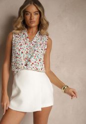 Biała Wiskozowa Koszula w Kwiaty bez Rękawów Sarionna. Białe koszule damskie Renee, na lato, l, bez wzorów, z wiskozy, eleganckie, bez kołnierzyka, bez ramiączek. Za 49.99 zł.