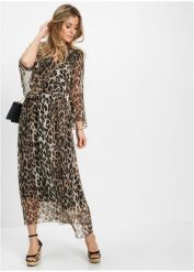 Sukienka maxi. Brązowe sukienki damskie bonprix, bez wzorów, z szyfonu, eleganckie, bez kołnierzyka, bez ramiączek, maxi. Za 189.99 zł.