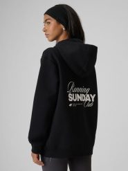 4F Bluza dresowa regular z kapturem damska - czarna XL. Czarne bluzy z kapturem damskie 4f, xl, bez wzorów, z dresówki. Za 249.99 zł.