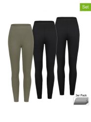 Sublevel Legginsy (3 pary) w kolorze oliwkowo-czarnym rozmiar: L. Brązowe legginsy damskie Sublevel, l, bez wzorów. Za 109.78 zł.