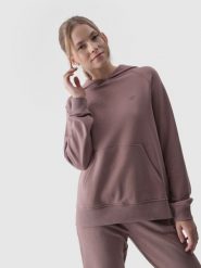4F Bluza dresowa nierozpinana z kapturem damska - beżowa XS. Brązowe bluzy sportowe damskie 4f, xs, z bawełny. Za 149.99 zł.