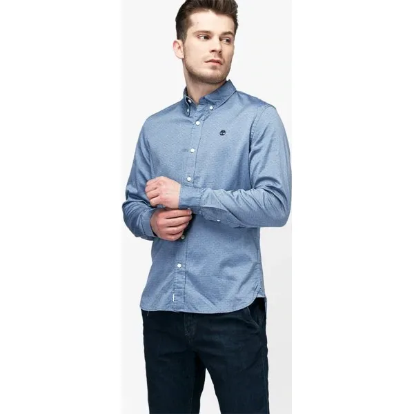Timberland Koszula Ls Tioga River Texture Shirt Slim , niebieski, rozmiar L. Niebieskie koszule męskie Timberland, l, z aplikacjami, z bawełny, bez kołnierzyka, bez ramiączek. W wyprzedaży za 199.99 zł.