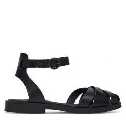 Sandały Fly London. Czarne sandały damskie Fly London, bez wzorów, bez obcasa, na płaskiej podeszwie. Za 420.99 zł.