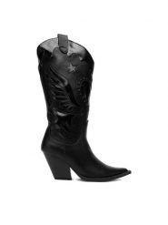 DeeZee Kowbojki W3LH170101 Czarny. Czarne kozaki damskie DeeZee, z materiału, bez obcasa, na słupku. Za 259.99 zł.