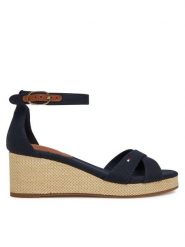 Tommy Hilfiger Sandały Flag Criss-Cros Mid Wedge Espad FW0FW08481 Granatowy. Niebieskie sandały damskie Tommy Hilfiger, bez wzorów, z materiału, bez obcasa, na koturnie. Za 269.99 zł.