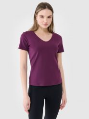 4F T-shirt slim gładki damski - fioletowy XS. Fioletowe t-shirty damskie 4f, xs, bez wzorów, z bawełny, bez kołnierzyka. W wyprzedaży za 39.99 zł.