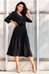 Casualowa Midi Sukienka - Czarna. Czarne sukienki damskie Awama, l, bez wzorów, z elastanu, wizytowe, bez kołnierzyka, bez ramiączek, midi. Za 286.90 zł.
