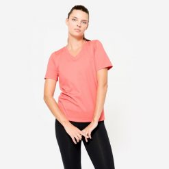 Koszulka z krótkim rękawem damska Domyos Gym & Pilates. Białe bluzki damskie NYAMBA, xs, bez wzorów, z bawełny, bez ramiączek. Za 39.99 zł.
