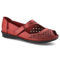Czerwone Półbuty Lanqier Damskie Stylowe Obuwie. Czerwone półbuty damskie Lanqier, w ażurowe wzory, ze skóry, eleganckie, bez obcasa, na obcasie. Za 159.00 zł.