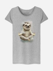 WOOOP Koszulka "Sloth Meditate" w kolorze szarym rozmiar: L. Szare bluzki damskie Wooop, l, bez wzorów, z bawełny, bez kołnierzyka, bez ramiączek. Za 56.99 zł.