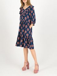 Blutsgeschwister Sukienka "Fabala di Farfalla" w kolorze granatowo-czerwonym ze wzorem rozmiar: L. Niebieskie sukienki damskie Blutsgeschwister, na imprezę, l, bez wzorów, z wiskozy, klasyczne, bez kołnierzyka, bez ramiączek, mini. Za 220.12 zł.