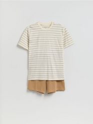 Dwuczęściowa piżama w paski - złamana biel. Piżamy męskie Reserved, l, bez wzorów, z bawełny, bez ramiączek. Za 89.99 zł.