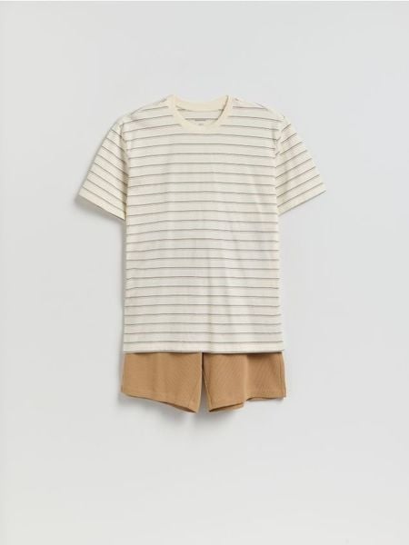 Dwuczęściowa piżama w paski - złamana biel. Piżamy męskie Reserved, l, bez wzorów, z bawełny, bez ramiączek. Za 89.99 zł.