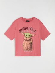 Koszulka z nadrukiem Star Wars Mandalorian - pomarańczowy. Brązowe t-shirty damskie Sinsay, l, bez wzorów, bez kołnierzyka. Za 39.99 zł.