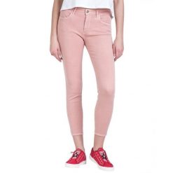SPODNIE DAMSKIE WRANGLER SKINNY CROP PARADISE PINK W28MJTXLD 112128466. Różowe spodnie materiałowe damskie Wrangler, bez wzorów, z jeansu. Za 199.99 zł.