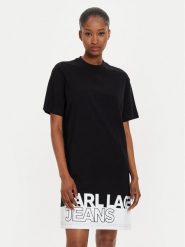 Karl Lagerfeld Jeans Sukienka codzienna 245J1311 Czarny Regular Fit. Czarne sukienki damskie Karl Lagerfeld Jeans, na co dzień, s, bez wzorów, z bawełny, bez kołnierzyka, bez ramiączek, proste. Za 529.99 zł.