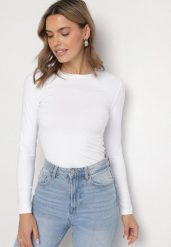 Biała Bawełniana Bluzka Typu Longsleeve Lisfia. Białe bluzki damskie Born2be, m, bez wzorów, z bawełny, biznesowe, bez kołnierzyka, bez ramiączek. Za 49.99 zł.