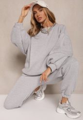 Szary Komplet Dresowy z Polarową Podszewką Bluza i Joggery Ziline. Szare bluzy bez kaptura damskie Renee, z bawełny. Za 159.99 zł.