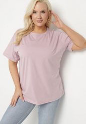 Różowy Bawełniany Klasyczny T-shirt Oltebia. Czerwone t-shirty damskie Born2be, uniwersalny, bez wzorów, z bawełny, bez kołnierzyka. Za 34.99 zł.