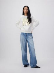 Bawełniana bluza z nadrukiem - złamana biel. Bluzy bez kaptura damskie Reserved, l, z bawełny. W wyprzedaży za 69.99 zł.