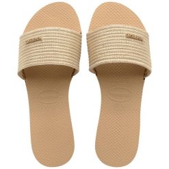 Klapki damskie Havaianas You Malta Metallic. Żółte klapki damskie Havaianas, bez wzorów, bez obcasa. Za 97.99 zł.