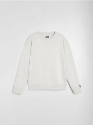 Bluza crewneck comfort fit z domieszką bawełny - kremowy. Białe bluzy bez kaptura męskie Sinsay, l, z bawełny. Za 29.99 zł.