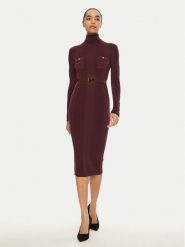 Elisabetta Franchi Sukienka dzianinowa AM-25B-46E3-V440 Bordowy Slim Fit. Czerwone sukienki damskie Elisabetta Franchi, bez wzorów, z dzianiny, bez kołnierzyka, bez ramiączek. Za 1,579.00 zł.