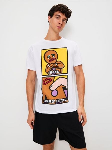 Piżama dwuczęściowa z nadrukiem Shrek - wielobarwny. Piżamy męskie Sinsay, l, bez wzorów, bez ramiączek. Za 49.99 zł.