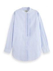 Scotch & Soda Bluzka w kolorze błękitno-białym rozmiar: 36. Niebieskie bluzki damskie Scotch & Soda, bez wzorów, z bawełny, bez kołnierzyka, bez ramiączek. Za 215.71 zł.