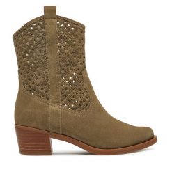 Botki Unisa. Brązowe botki damskie Unisa, bez obcasa, na słupku, bez zapięcia. Za 509.99 zł.