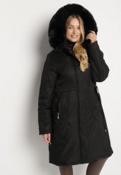 Czarna Klasyczna Kurtka Parka z Kapturem z Futerkiem Essoria. Czarne kurtki damskie Born2be, plus size, bez wzorów, z jeansu. Za 229.99 zł.