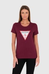 GUESS Bordowy damski t-shirt bawełniany Original Tee, Rozmiar S. Czerwone t-shirty damskie Guess, s, z aplikacjami, z bawełny, bez kołnierzyka. W wyprzedaży za 154.99 zł.