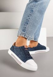 Granatowe Płaskie Trampki ze Skóry Naturalnej ze Skórzaną Wkładką i Ozdobnym Noskiem Milili. Niebieskie trampki i tenisówki damskie Renee, bez wzorów, z jeansu. Za 79.99 zł.