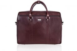 Skórzana torba męska na laptopa 17" Solier burgundowa. Czerwone torby na laptopa damskie Solier, bez wzorów, ze skóry. Za 420.75 zł.
