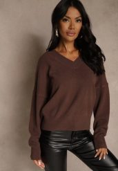 Brązowy Klasyczny Sweter z Wiskozą i Kaszmirem Marirra. Brązowe swetry klasyczne damskie Renee, z jeansu, bez kołnierzyka. Za 109.99 zł.