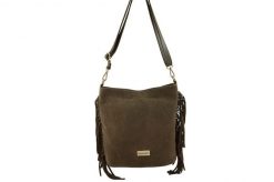 Zamszowa torebka boho z frędzlami - Beżowa ciemna. Brązowe torebki klasyczne damskie Barberinis, bez wzorów, z jeansu, małe, zamszowe, bez dodatków. Za 217.99 zł.