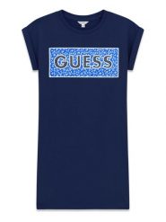 Guess Sukienka codzienna J6GK05 KAE24 Granatowy Regular Fit. Niebieskie sukienki dziewczęce Guess, z aplikacjami, z bawełny, bez ramiączek. Za 179.99 zł.