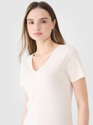 4F T-shirt slim gładki damski - biały L. Białe t-shirty damskie 4f, l, bez wzorów, z bawełny, bez kołnierzyka. W wyprzedaży za 39.99 zł.