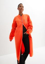 Płaszcz w stylu kurtki bejsbolówki, z dzianinowym kołnierzykiem. Czarne płaszcze damskie bonprix, bez wzorów, z dzianiny. Za 239.99 zł.