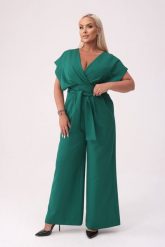 Elegancki kombinezon Valentina w kolorze butelkowej zieleni XXL OVERSIZE. Zielone kombinezony damskie Moda Size Plus Iwanek, s, bez wzorów, z elastanu, eleganckie, bez kołnierzyka, bez ramiączek, krótkie. Za 399.90 zł.