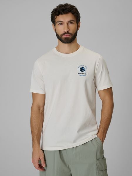 4F T-shirt regular z nadrukiem męski - beżowy S. Brązowe t-shirty męskie 4f, m, bez wzorów, z bawełny, bez kołnierzyka. Za 59.99 zł.