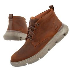 Buty sportowe męskie Skechers. Brązowe buty sportowe na co dzień męskie Skechers, ze skóry, bez zapięcia. Za 259.00 zł.
