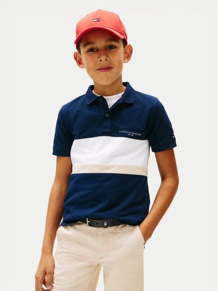 Tommy Hilfiger Polo KB0KB10383 Granatowy Regular Fit. Niebieskie t-shirty chłopięce Tommy Hilfiger, bez wzorów, z bawełny, bez ramiączek. Za 209.99 zł.