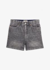 Szorty dżinsowe high waist, low stretch. Niebieskie szorty damskie bonprix, bez wzorów, z denimu, z podwyższonym stanem. Za 112.99 zł.