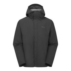 Kurtka przeciwdeszczowa męska Rab Downpour Jacket z kapturem. Czarne kurtki męskie RAB, m, bez wzorów, sportowe, z kapturem. Za 559.99 zł.