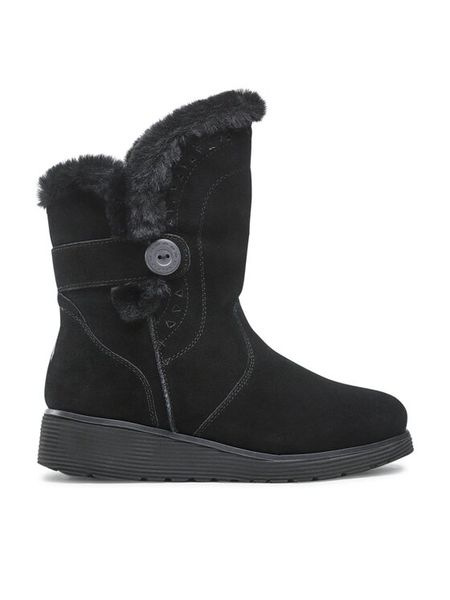 Skechers Botki Cozy Peak 49811/BLK Czarny. Czarne botki damskie Skechers, ze skóry, bez obcasa, na płaskiej podeszwie, bez zapięcia. Za 379.99 zł.