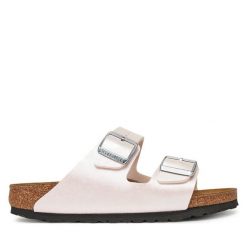 Klapki Birkenstock. Czerwone klapki damskie Birkenstock, bez wzorów, bez obcasa. Za 359.99 zł.