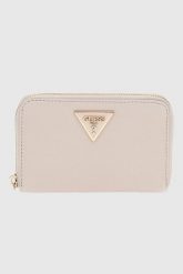 GUESS Biały portfel damski Laurel. Białe portfele damskie Guess, z aplikacjami, ze skóry ekologicznej. W wyprzedaży za 165.99 zł.